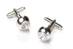 Button Silver Cufflinks With A Clear Crystal