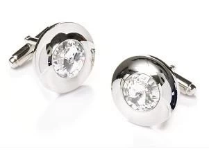 Button Silver Cufflinks With Clear Crystal 3 Button Silver Cufflinks With Clear Crystal