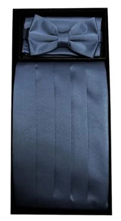 Charcoal Poly Satin Cummerbund, Bow Tie, And Hanky Set