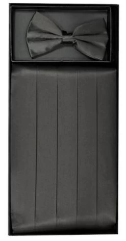 Charcoal Silk Satin Cummerbund And Bow Tie Set