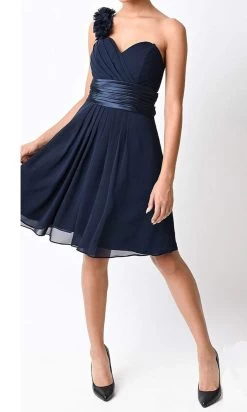 Cinderella Divine - 1490 Floral Applique Pleated Cocktail Dress -Boutique Wedding Dress Store cinderella divine 1490 floral applique pleated cocktail dress bridesmaid dresses xs navy 14895854911571