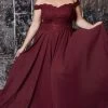 Cinderella Divine - 7258 Flowy Chiffon Lace Embellished A-Line Gown -Boutique Wedding Dress Store cinderella divine 7258 flowy chiffon lace embellished a line gown bridesmaid dresses 29046945841235