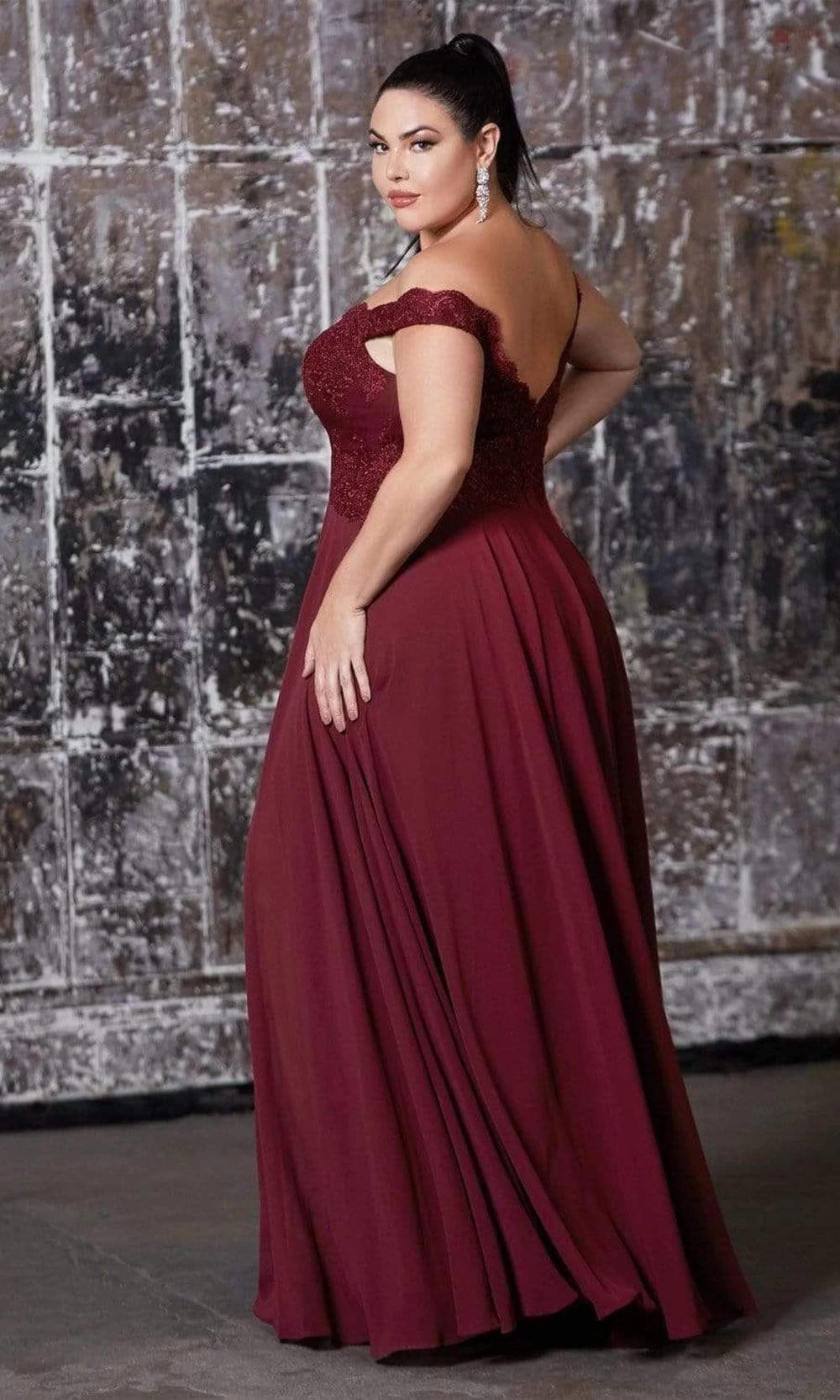 Cinderella Divine - 7258 Flowy Chiffon Lace Embellished A-Line Gown 4 Cinderella Divine - 7258 Flowy Chiffon Lace Embellished A-Line Gown - Image 2