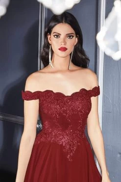 Cinderella Divine - 7258 Flowy Chiffon Lace Embellished A-Line Gown 31 Cinderella Divine - 7258 Flowy Chiffon Lace Embellished A-Line Gown -Boutique Wedding Dress Store cinderella divine 7258 flowy chiffon lace embellished a line gown bridesmaid dresses xs burgundy 28832774815827