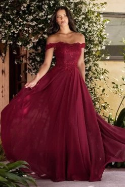 Cinderella Divine - 7258 Flowy Chiffon Lace Embellished A-Line Gown 30 Cinderella Divine - 7258 Flowy Chiffon Lace Embellished A-Line Gown -Boutique Wedding Dress Store cinderella divine 7258 flowy chiffon lace embellished a line gown bridesmaid dresses xs burgundy 31088194224211
