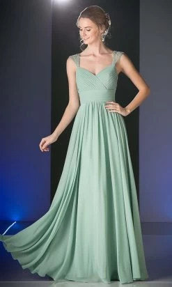 Cinderella Divine - 7461 Beaded Strap Pleated A-Line Chiffon Gown -Boutique Wedding Dress Store cinderella divine 7461 beaded strap pleated a line chiffon gown bridesmaid dresses 4 green 14895384100947