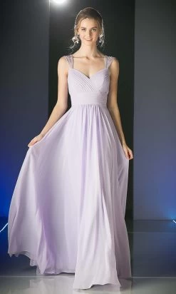 Cinderella Divine - 7461 Beaded Strap Pleated A-Line Chiffon Gown -Boutique Wedding Dress Store cinderella divine 7461 beaded strap pleated a line chiffon gown bridesmaid dresses 4 lilac 14895384199251
