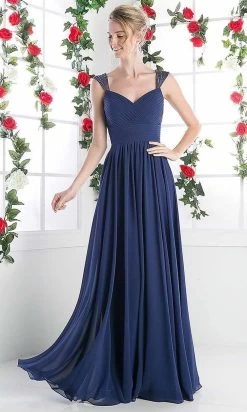 Cinderella Divine - 7461 Beaded Strap Pleated A-Line Chiffon Gown -Boutique Wedding Dress Store cinderella divine 7461 beaded strap pleated a line chiffon gown bridesmaid dresses 4 navy 14895384297555