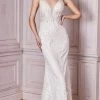 Cinderella Divine Bridal - CDS403W Floral Appliqued Deep V-neck Wedding Gown - 1 Pc Off-White In Size 8 Available