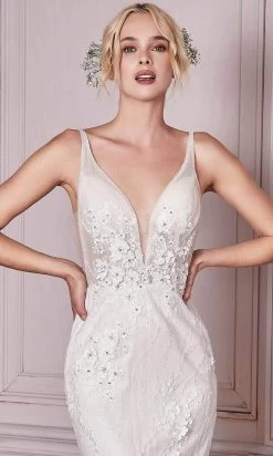 Cinderella Divine Bridal - CDS403W Floral Appliqued Deep V-neck Wedding Gown - 1 Pc Off-White In Size 8 Available -Boutique Wedding Dress Store cinderella divine bridal cds403w floral appliqued deep v neck wedding gown 1 pc off white in size 8 available ccsale 8 off white 30536703410259