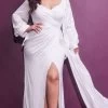 Cinderella Divine Bridal - Cuffed Sleeve High Slit Bridal Dress 7478W - 1 Pc Off White In Size 16 Available -Boutique Wedding Dress Store cinderella divine bridal cuffed sleeve high slit bridal dress 7478w 1 pc off white in size 16 available ccsale 16 off white 28508233236563