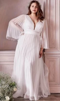 Cinderella Divine Bridal - Deep V-Neck Pleated Bridal Gown CD242WC - 1 Pc Off White In Size 22 Available