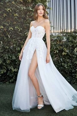 Cinderella Divine Bridal - Strapless Bustier Applique Tulle Bridal Gown CB065W - 1 Pc Off White In Size 10 Available