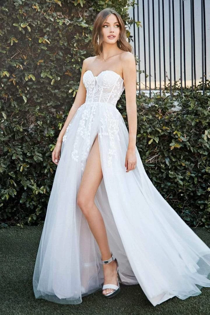 Cinderella Divine Bridal - Strapless Bustier Applique Tulle Bridal Gown CB065W - 1 Pc Off White In Size 10 Available 3 Cinderella Divine Bridal - Strapless Bustier Applique Tulle Bridal Gown CB065W - 1 Pc Off White In Size 10 Available