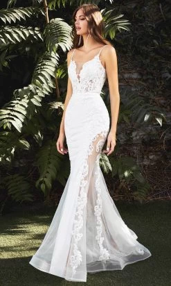 Cinderella Divine Bridal - V-Neck Sheer Slit Bridal Gown CD937W - 1 Pc Off White In Size 4 Available