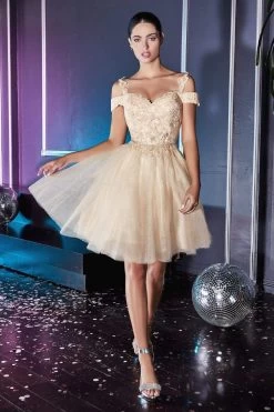 Cinderella Divine - CD0132 Cold Shoulder Glitter Tulle Cocktail Dress -Boutique Wedding Dress Store cinderella divine cd0132 cold shoulder glitter tulle cocktail dress cocktail dresses 27952789160019