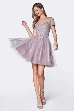 Cinderella Divine - CD0132 Cold Shoulder Glitter Tulle Cocktail Dress -Boutique Wedding Dress Store cinderella divine cd0132 cold shoulder glitter tulle cocktail dress cocktail dresses xs mauve 28292525293651