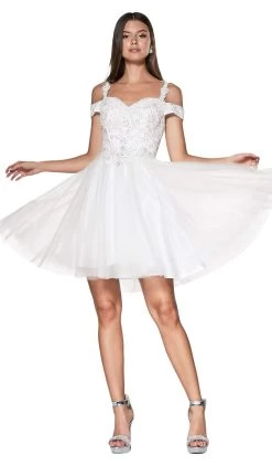 Cinderella Divine - CD0132 Cold Shoulder Glitter Tulle Cocktail Dress -Boutique Wedding Dress Store cinderella divine cd0132 cold shoulder glitter tulle cocktail dress cocktail dresses xs off white 28430072021075