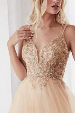 Cinderella Divine - CD0154 Plunging Beaded Appliqued Tulle Dress -Boutique Wedding Dress Store cinderella divine cd0154 plunging beaded appliqued tulle dress bridesmaid dresses 13864388591699