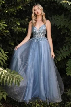 Cinderella Divine - CD0154 Plunging Beaded Appliqued Tulle Dress -Boutique Wedding Dress Store cinderella divine cd0154 plunging beaded appliqued tulle dress bridesmaid dresses 31040558268499