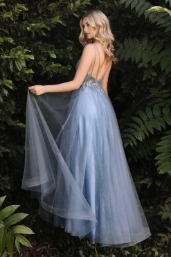 Cinderella Divine - CD0154 Plunging Beaded Appliqued Tulle Dress -Boutique Wedding Dress Store cinderella divine cd0154 plunging beaded appliqued tulle dress bridesmaid dresses 31040558530643