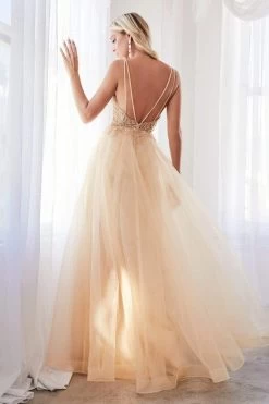Cinderella Divine - CD0154 Plunging Beaded Appliqued Tulle Dress -Boutique Wedding Dress Store cinderella divine cd0154 plunging beaded appliqued tulle dress prom dresses 13864388558931
