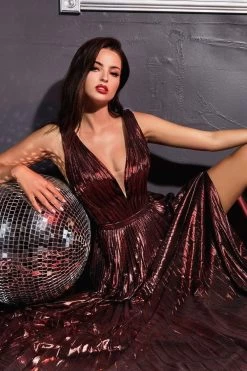 Cinderella Divine - CD160 Deep V Neck High Slit Metallic Pleated Gown 29 Cinderella Divine - CD160 Deep V Neck High Slit Metallic Pleated Gown -Boutique Wedding Dress Store cinderella divine cd160 deep v neck high slit metallic pleated gown bridesmaid dresses 15890395496531