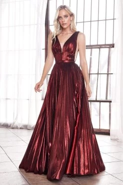 Cinderella Divine - CD160 Deep V Neck High Slit Metallic Pleated Gown 27 Cinderella Divine - CD160 Deep V Neck High Slit Metallic Pleated Gown -Boutique Wedding Dress Store cinderella divine cd160 deep v neck high slit metallic pleated gown bridesmaid dresses 2 burgundy 28291668213843