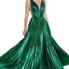 Cinderella Divine - CD160 Deep V Neck High Slit Metallic Pleated Gown -Boutique Wedding Dress Store cinderella divine cd160 deep v neck high slit metallic pleated gown bridesmaid dresses 2 emerald 28291658383443