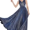Cinderella Divine - CH211 Plunging V-Neck Pleated Glitter Dress -Boutique Wedding Dress Store cinderella divine ch211 plunging v neck pleated glitter dress bridesmaid dresses xxs metallic navy 28645991415891