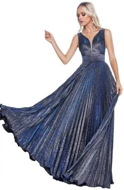 Cinderella Divine - CH211 Plunging V-Neck Pleated Glitter Dress