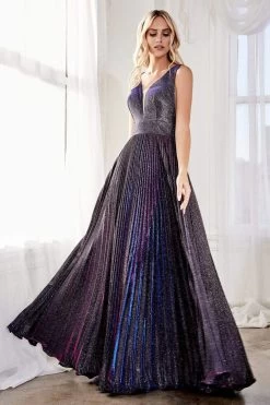 Cinderella Divine - CH211 Plunging V-Neck Pleated Glitter Dress -Boutique Wedding Dress Store cinderella divine ch211 plunging v neck pleated glitter dress bridesmaid dresses xxs metallic purple 28290159706195