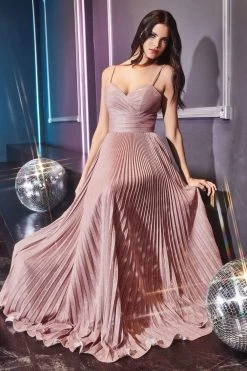 Cinderella Divine - CH221 Pleated V-Neck Empire Glitter Dress -Boutique Wedding Dress Store cinderella divine ch221 pleated v neck empire glitter dress bridesmaid dresses 15889470685267