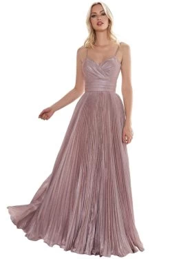 Cinderella Divine - CH221 Pleated V-Neck Empire Glitter Dress -Boutique Wedding Dress Store cinderella divine ch221 pleated v neck empire glitter dress bridesmaid dresses xxs metallic blush 28291426156627