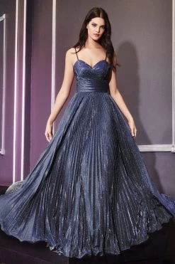 Cinderella Divine - CH221 Pleated V-Neck Empire Glitter Dress -Boutique Wedding Dress Store cinderella divine ch221 pleated v neck empire glitter dress bridesmaid dresses xxs metallic navy 15889478647891