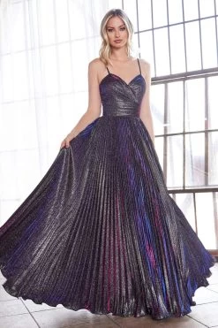 Cinderella Divine - CH221 Pleated V-Neck Empire Glitter Dress