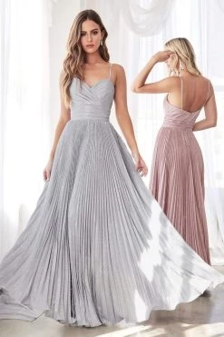 Cinderella Divine - CH221 Pleated V-Neck Empire Glitter Dress -Boutique Wedding Dress Store cinderella divine ch221 pleated v neck empire glitter dress bridesmaid dresses xxs metallic silver 28291454238803
