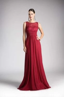 Cinderella Divine - CH525 Bateau Neckline Ruched Empire Waist Gown
