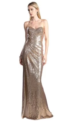 Cinderella Divine - CH561 Strapless Sequined Pleated Sheath Dress -Boutique Wedding Dress Store cinderella divine ch561 strapless sequined pleated sheath dress prom dresses xs champagne 5648222060601