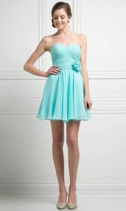 Cinderella Divine - CJ216S Rosette Pleated Sweetheart Chiffon Cocktail Dress