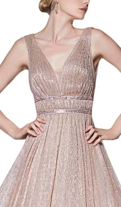 Cinderella Divine - CJ524 Metallic Plunging V-Neck A-Line Dress -Boutique Wedding Dress Store cinderella divine cj524 metallic plunging v neck a line dress bridesmaid dresses 13745841307731
