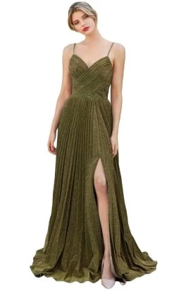Cinderella Divine - CJ534 Long Pleated Metallic High Slit Dress -Boutique Wedding Dress Store cinderella divine cj534 long pleated metallic high slit dress bridesmaid dresses 2 gold 28620217712723