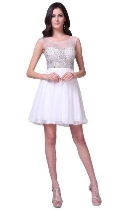 Cinderella Divine - CJ90S Sleeveless Bejeweled Illusion Bateau A-line Dress
