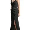 Cinderella Divine - KC1850 Sleeveless Wrap Bodice Drape-Detailed Gown -Boutique Wedding Dress Store cinderella divine kc1850 sleeveless wrap bodice drape detailed gown evening dresses 2 black 5648131326009