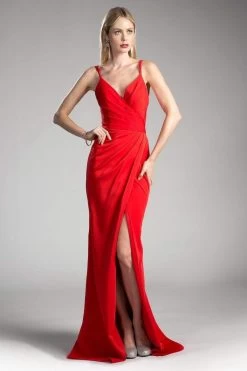 Cinderella Divine - KC1850 Sleeveless Wrap Bodice Drape-Detailed Gown -Boutique Wedding Dress Store cinderella divine kc1850 sleeveless wrap bodice drape detailed gown evening dresses 2 red 28285859135571