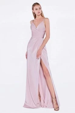 Cinderella Divine - KC1850 Sleeveless Wrap Bodice Drape-Detailed Gown -Boutique Wedding Dress Store cinderella divine kc1850 sleeveless wrap bodice drape detailed gown evening dresses 2 tea rose 28620775456851