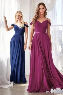 Cinderella Divine - Off Shoulder Chiffon Prom Dress CD0156 - 1 Pc Navy In Size 3X Available