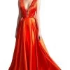 Cinderella Divine - Pleated Deep V-neck Satin A-line Dress 2 Cinderella Divine - Pleated Deep V-neck Satin A-line Dress -Boutique Wedding Dress Store cinderella divine pleated deep v neck satin a line dress prom dresses xxs orange 5648393470009