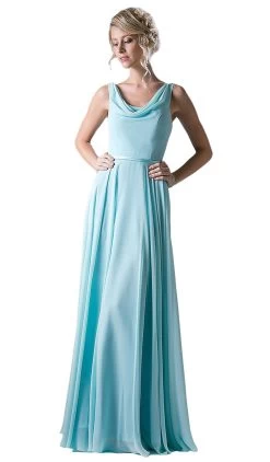Cinderella Divine - Sleeveless Cowl Neck Draping Chiffon Gown