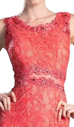 Cinderella Divine - Sleeveless Illusion Jewel Lace Sheath Fitted Cocktail Dress -Boutique Wedding Dress Store cinderella divine sleeveless illusion jewel lace sheath fitted cocktail dress special occasion dress 28286157652051